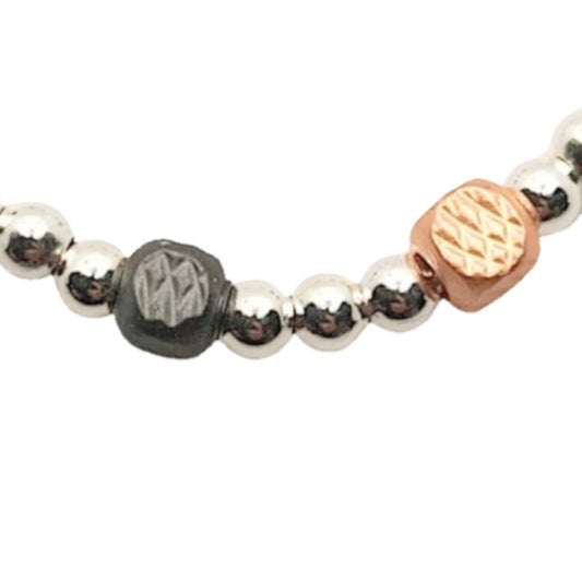 Textured Cube and Bead Drawstring Bracelet