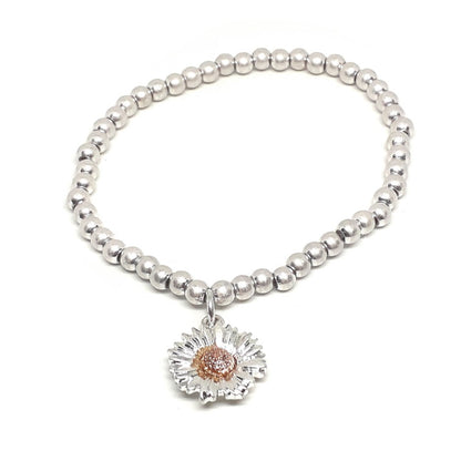 Daisy Charm Elasticated Beaded Bracelet