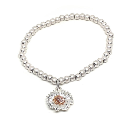 Daisy Charm Elasticated Beaded Bracelet