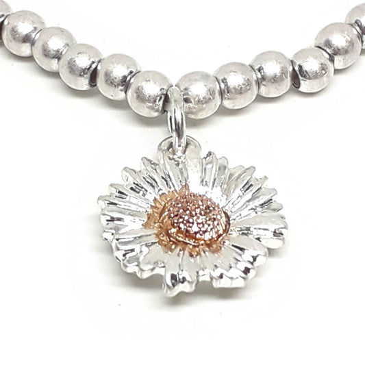 Daisy Charm Elasticated Beaded Bracelet