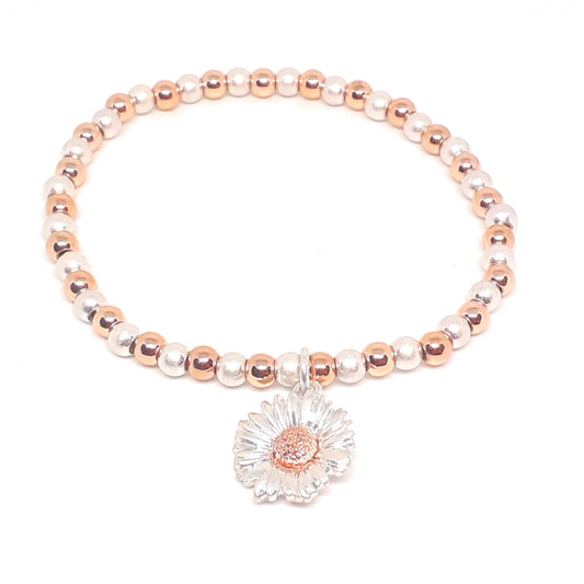 Daisy Charm Elasticated Beaded Bracelet