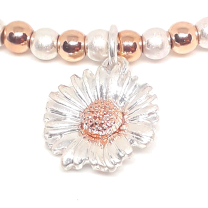 Daisy Charm Elasticated Beaded Bracelet