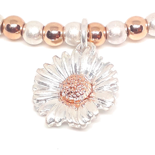 Daisy Charm Elasticated Beaded Bracelet