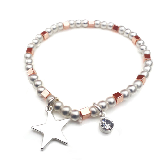 Beaded Crystal and Star Charm Bracelet