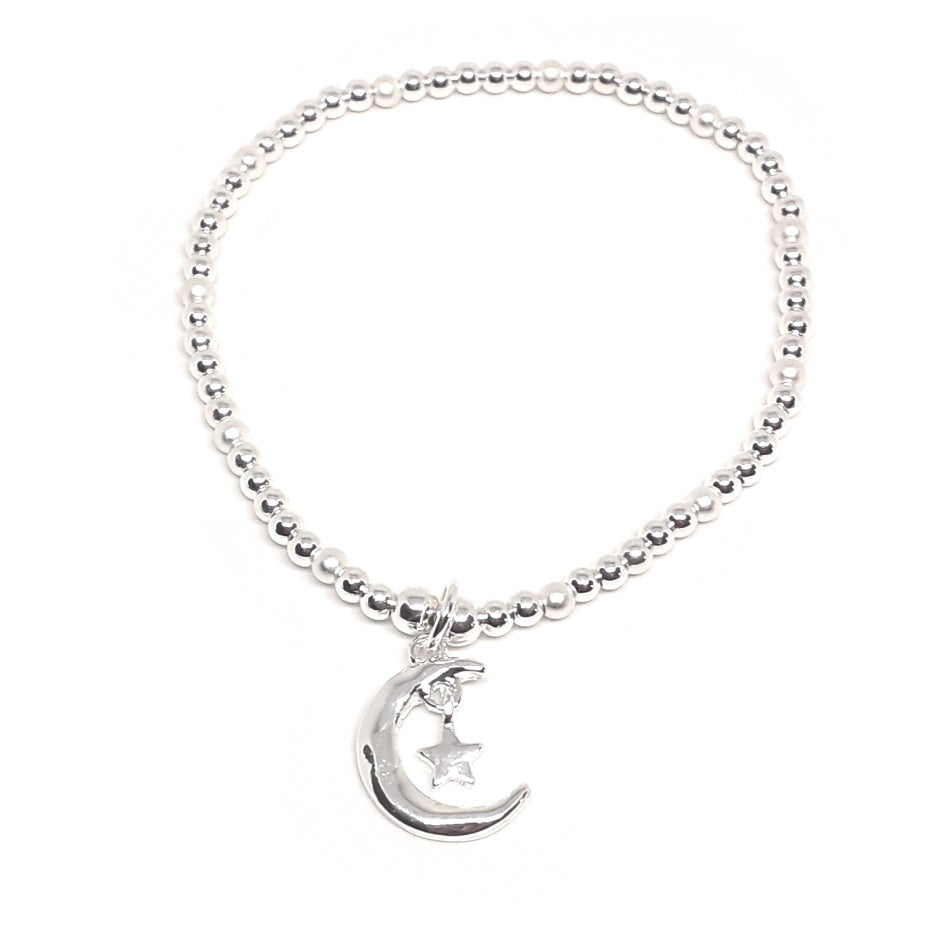 Moon and Star Charm Bead Bracelet