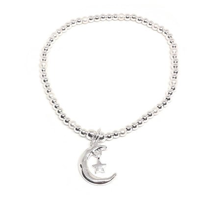 Moon and Star Charm Bead Bracelet