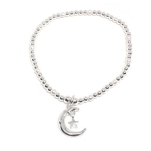 Moon and Star Charm Bead Bracelet