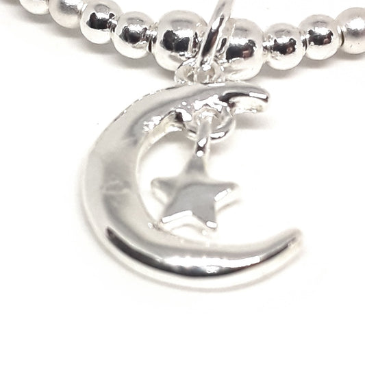 Moon and Star Charm Bead Bracelet