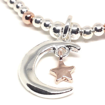 Moon and Star Charm Bead Bracelet
