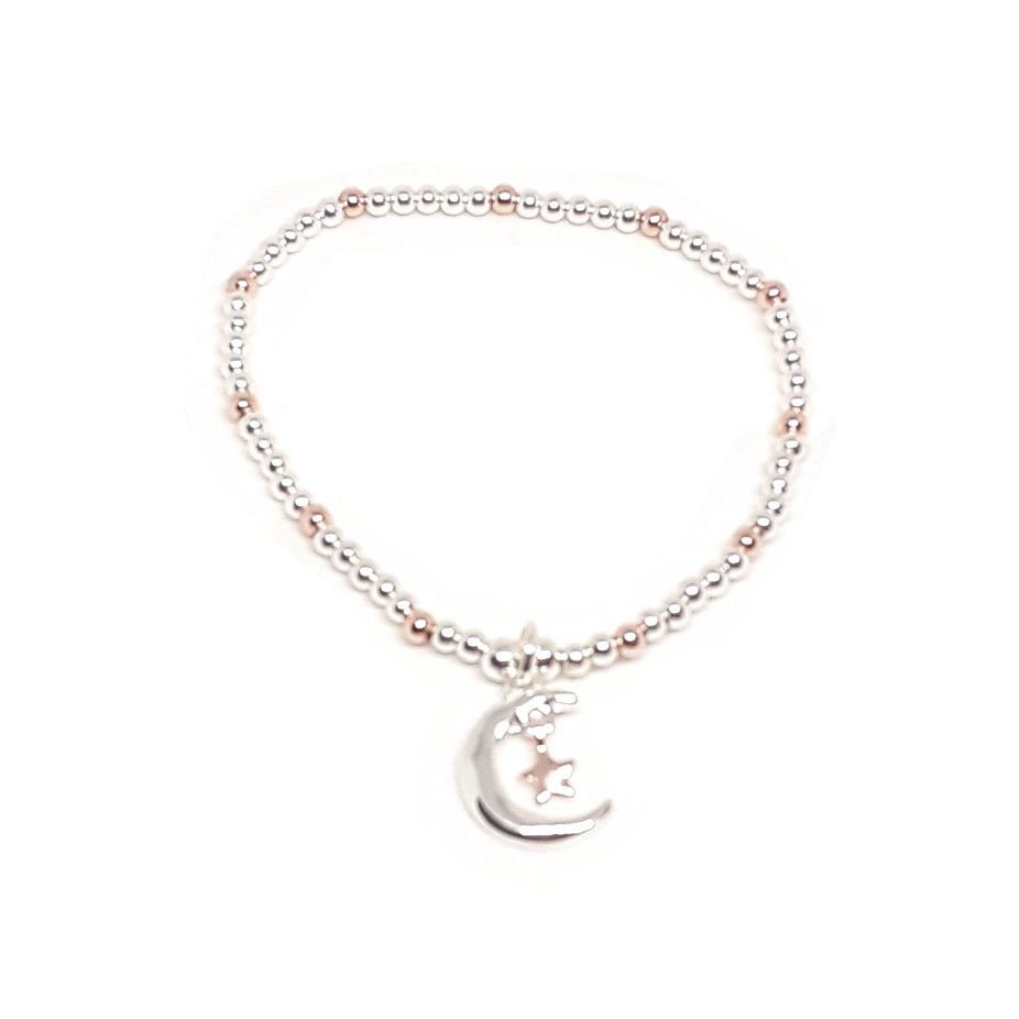 Moon and Star Charm Bead Bracelet