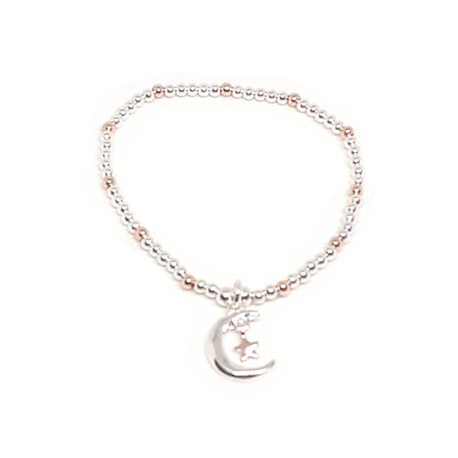 Moon and Star Charm Bead Bracelet