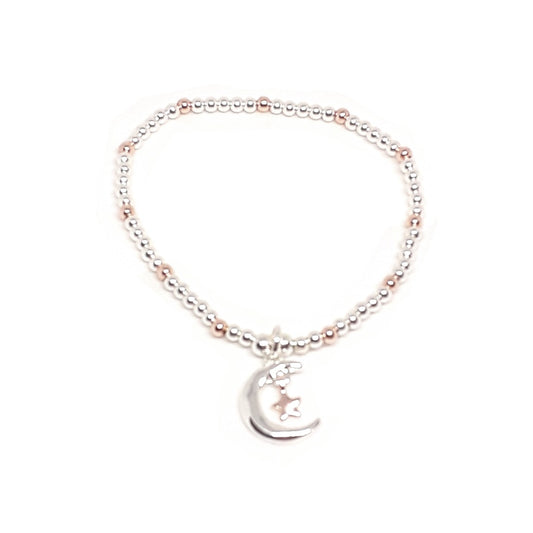 Moon and Star Charm Bead Bracelet