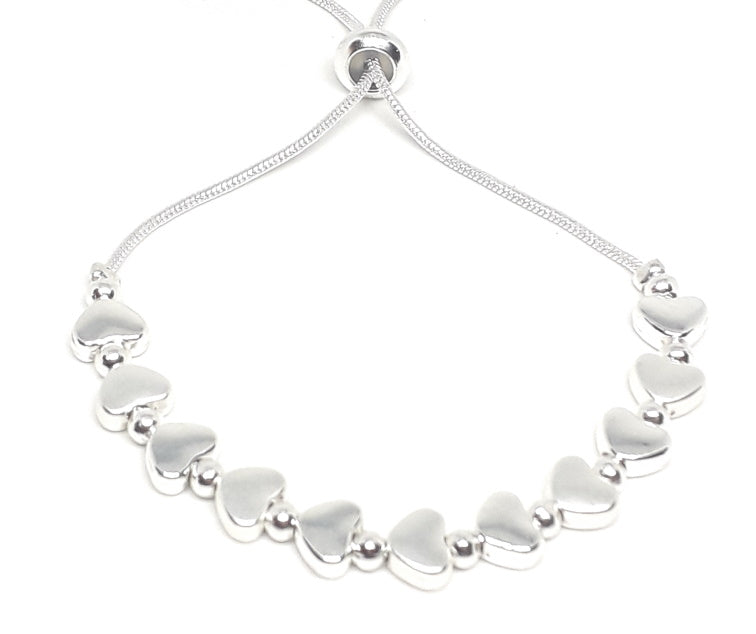 Flat Heart and Bead Drawstring Bracelet