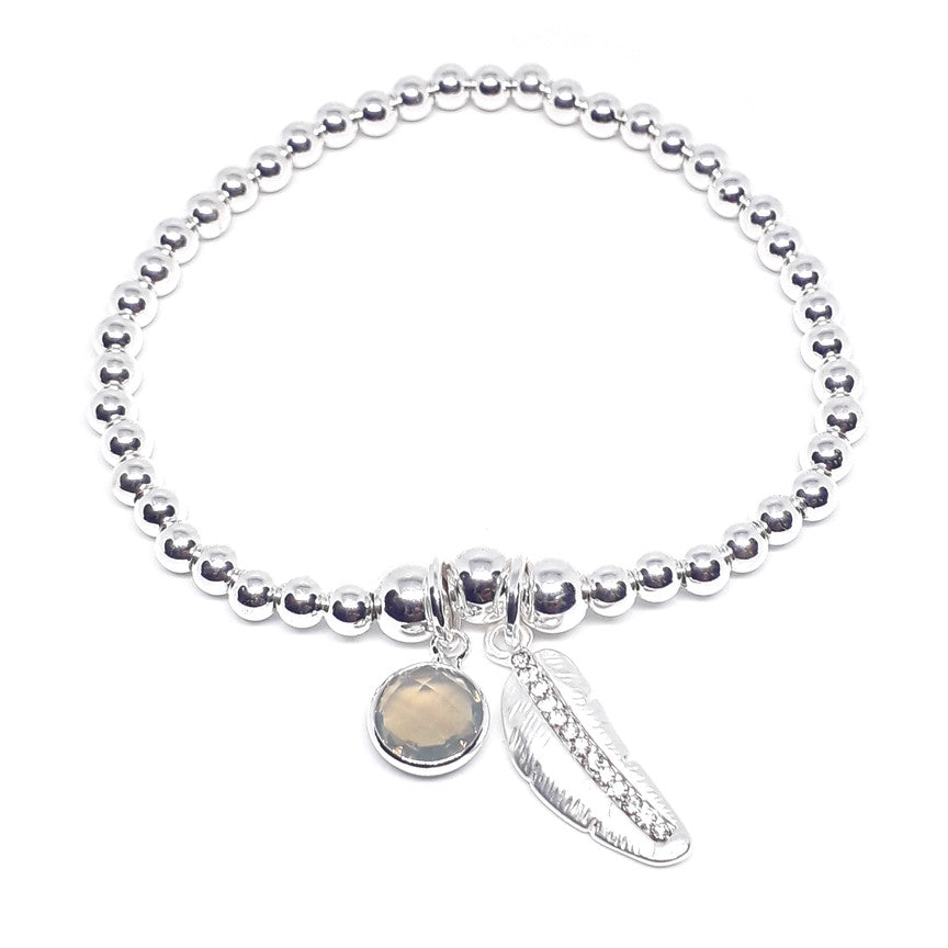 Crystal Feather and Stone Bead Bracelet