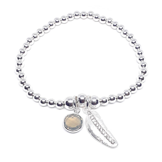 Crystal Feather and Stone Bead Bracelet