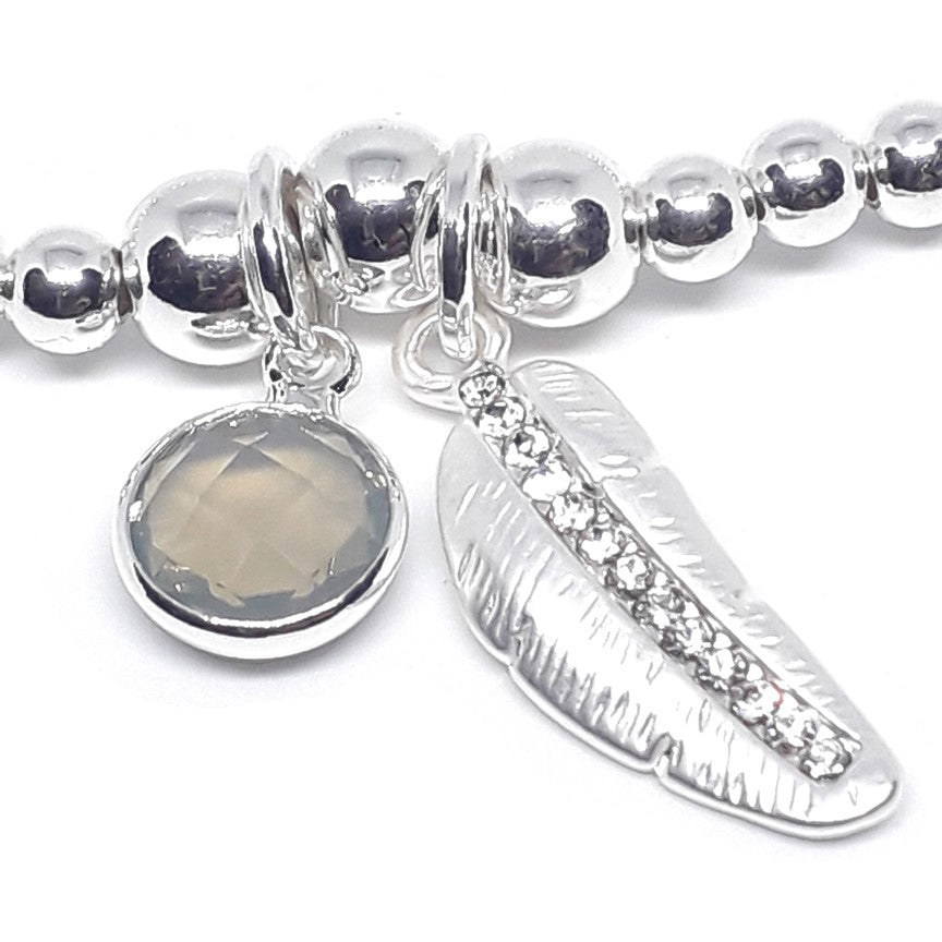 Crystal Feather and Stone Bead Bracelet