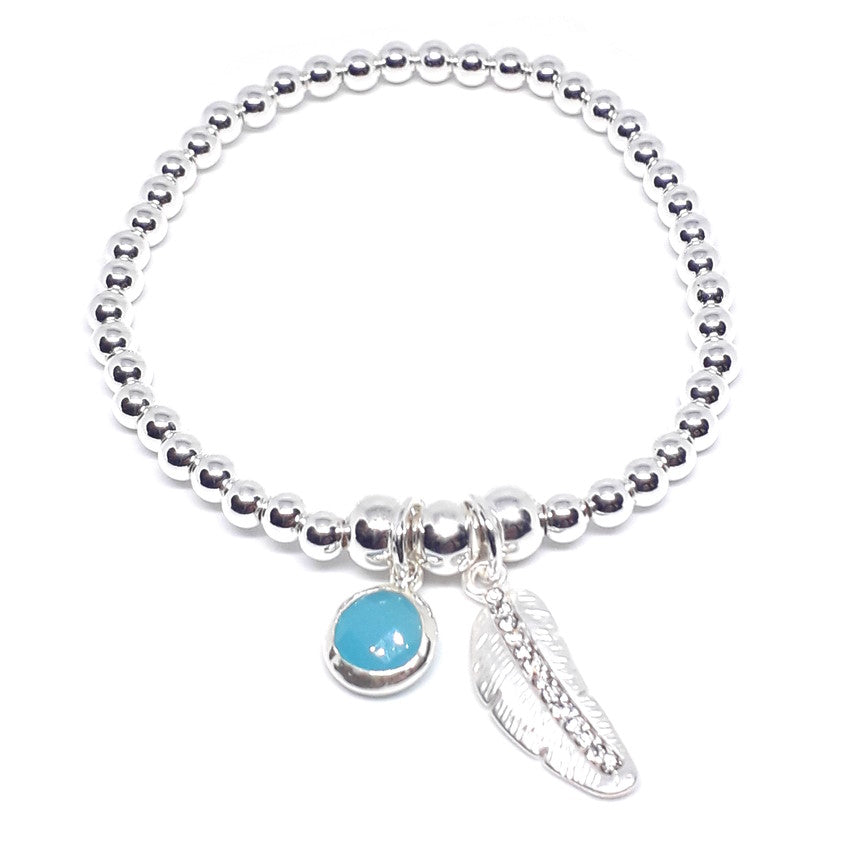 Crystal Feather and Stone Bead Bracelet