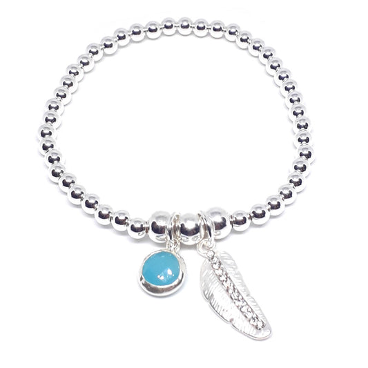 Crystal Feather and Stone Bead Bracelet