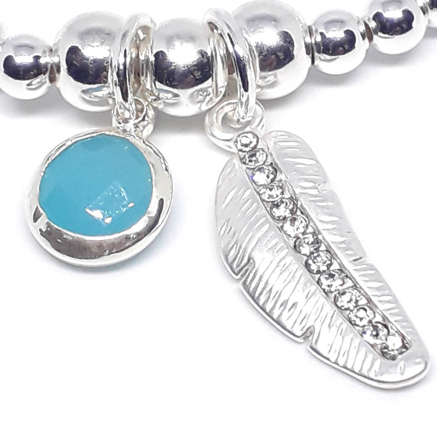 Crystal Feather and Stone Bead Bracelet