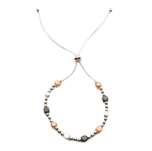 Textured Cube and Bead Drawstring Bracelet