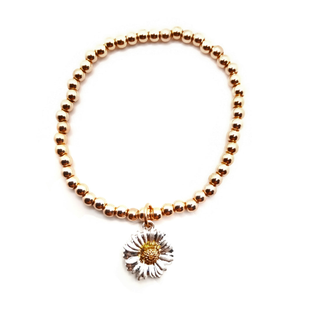 Daisy Charm Elasticated Beaded Bracelet