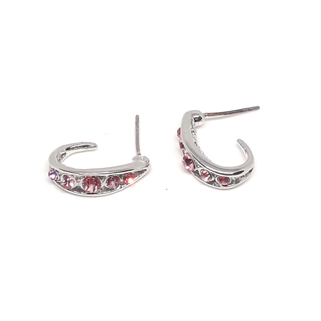 Pink Crystal Half Hoop Earrings