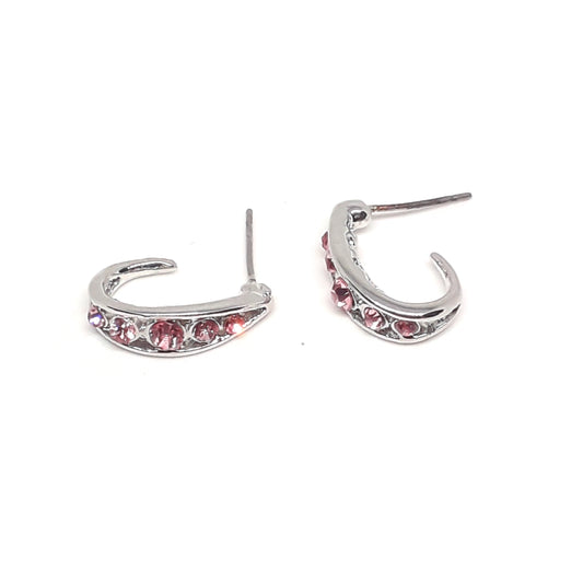 Pink Crystal Half Hoop Earrings