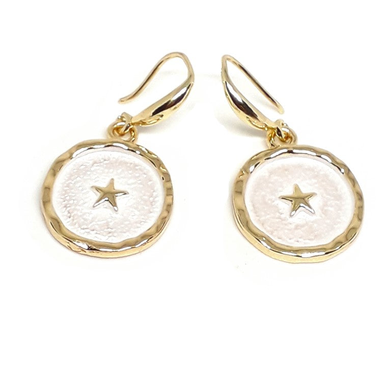 Embossed Star Hook Earrings