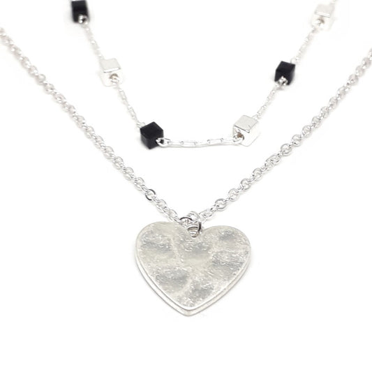 Multirow Hammered Heart Necklace