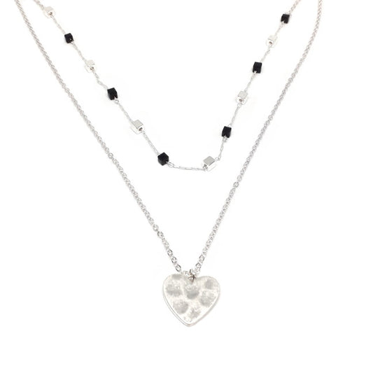 Multirow Hammered Heart Necklace