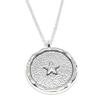 Embossed Star Disc Necklace