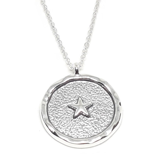 Embossed Star Disc Necklace