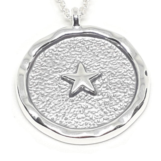 Embossed Star Disc Necklace