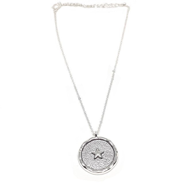 Embossed Star Disc Necklace