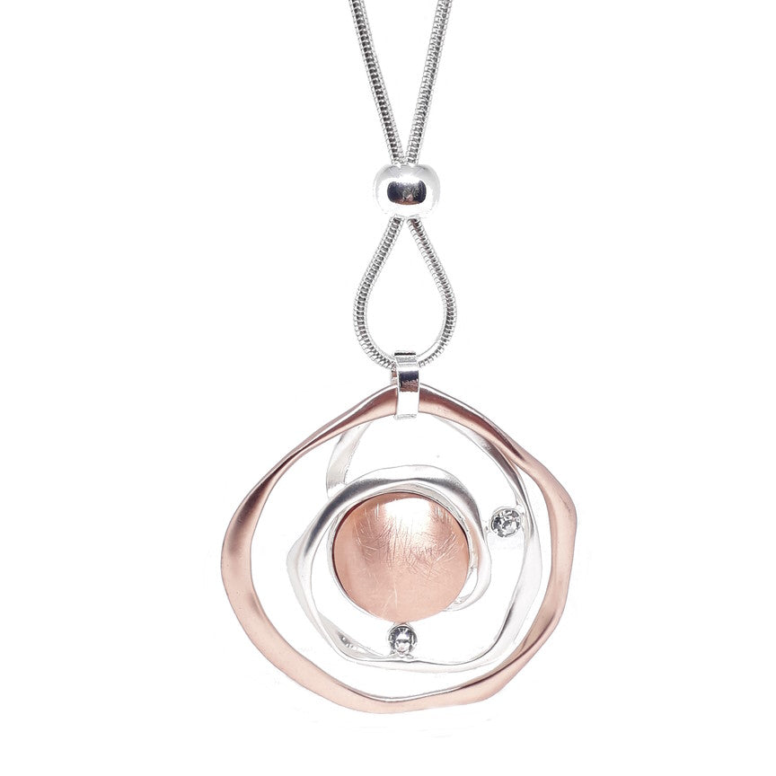 Abstract Circle Long Necklace with Crystals