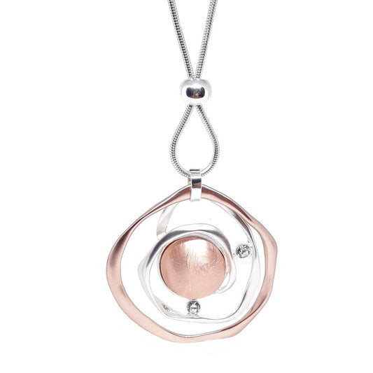 Abstract Circle Long Necklace with Crystals