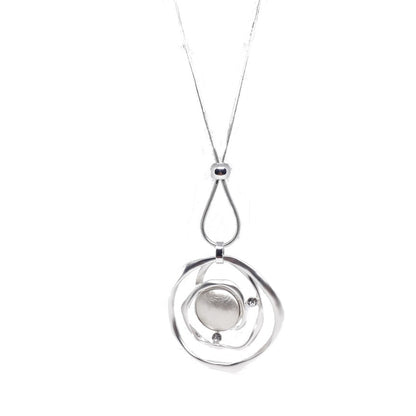 Abstract Circle Long Necklace with Crystals