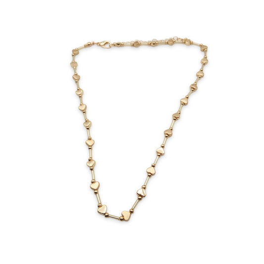 Flat heart bar link necklace