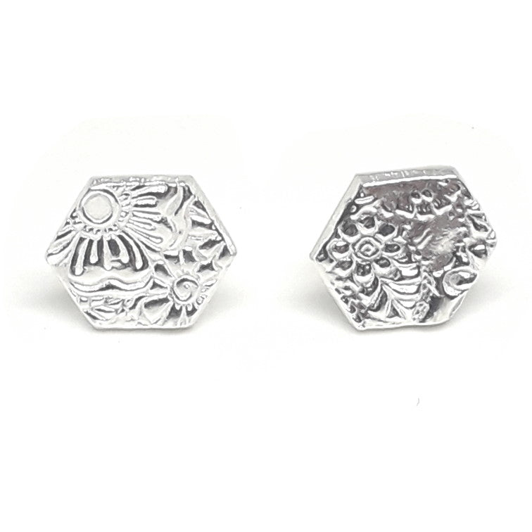 Textured Hexagon Stud Earrings