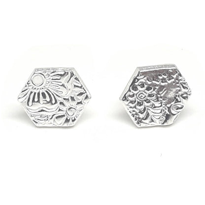 Textured Hexagon Stud Earrings