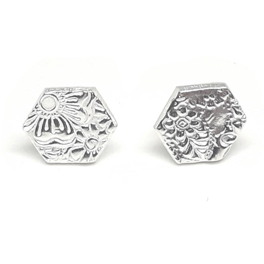 Textured Hexagon Stud Earrings