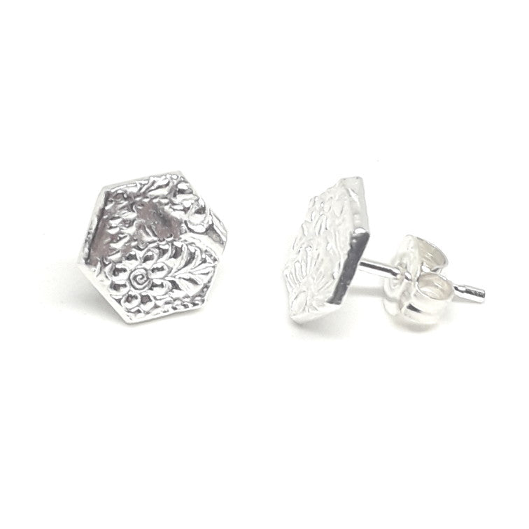 Textured Hexagon Stud Earrings