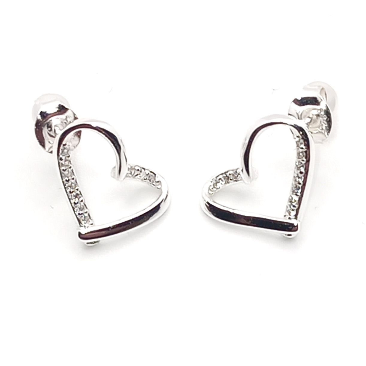 Wonky Outline Heart Crystal Stud Earrings