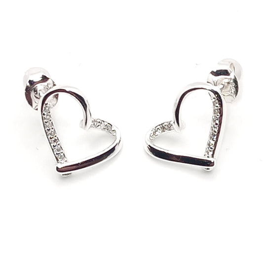 Wonky Outline Heart Crystal Stud Earrings