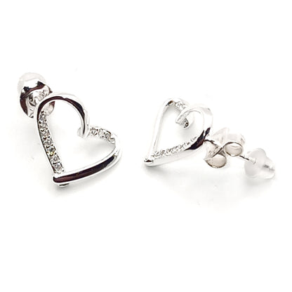 Wonky Outline Heart Crystal Stud Earrings