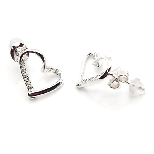 Wonky Outline Heart Crystal Stud Earrings