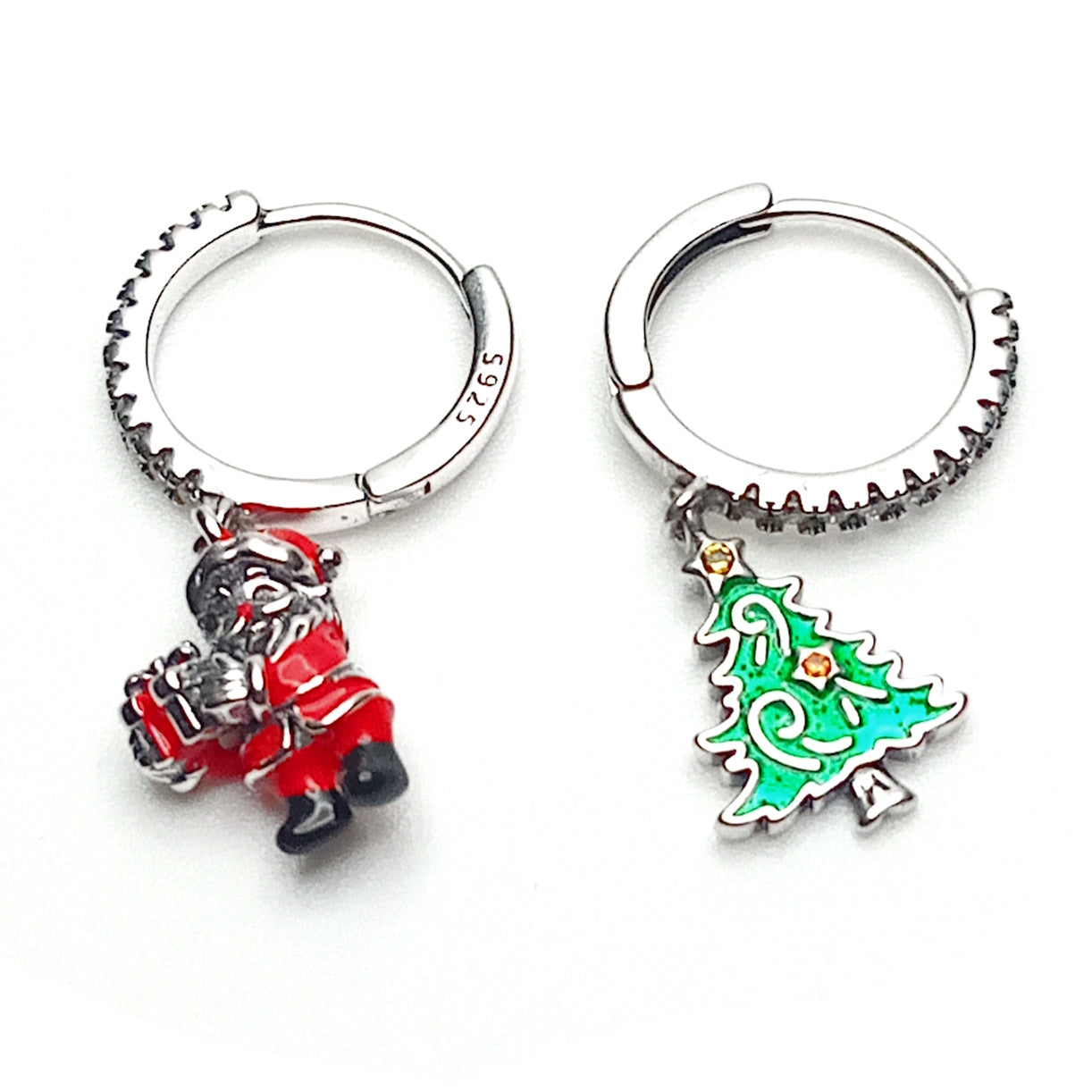 Christmas Tree and Santa Hoop Earrings