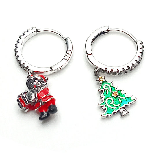 Christmas Tree and Santa Hoop Earrings